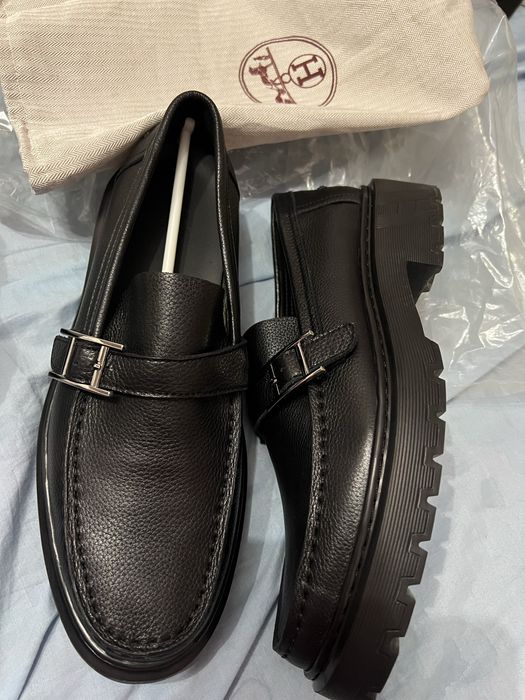 мужские чёрные,кожаные лоферы hermes