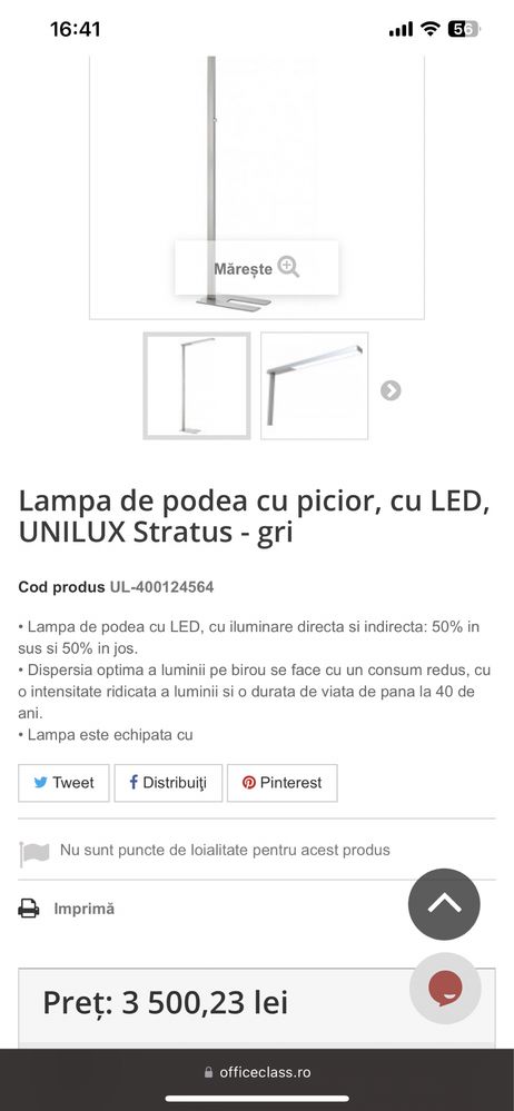 Lampa led Unilux Stratus lumina directa și indirectă, lumina reglabilă