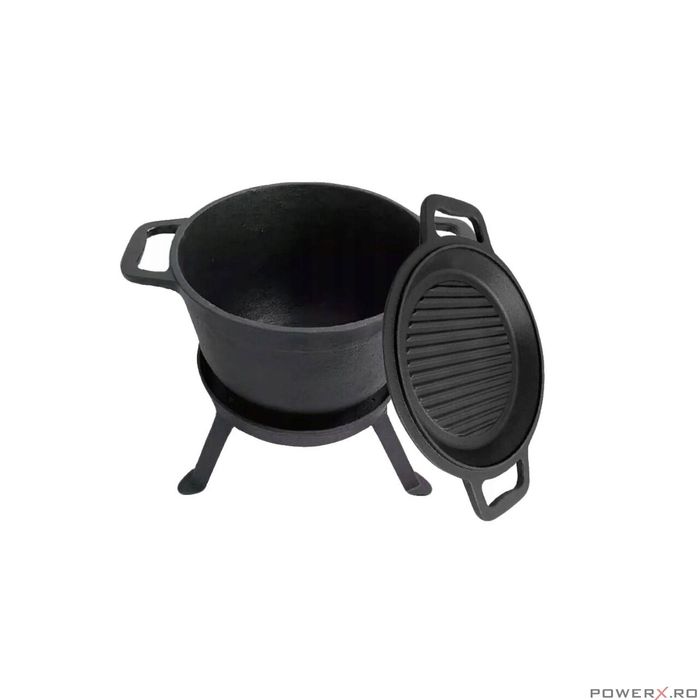 Ceaun 3 in 1 din fonta cu picioare si capac, 10 litri, negru, Kinghoff