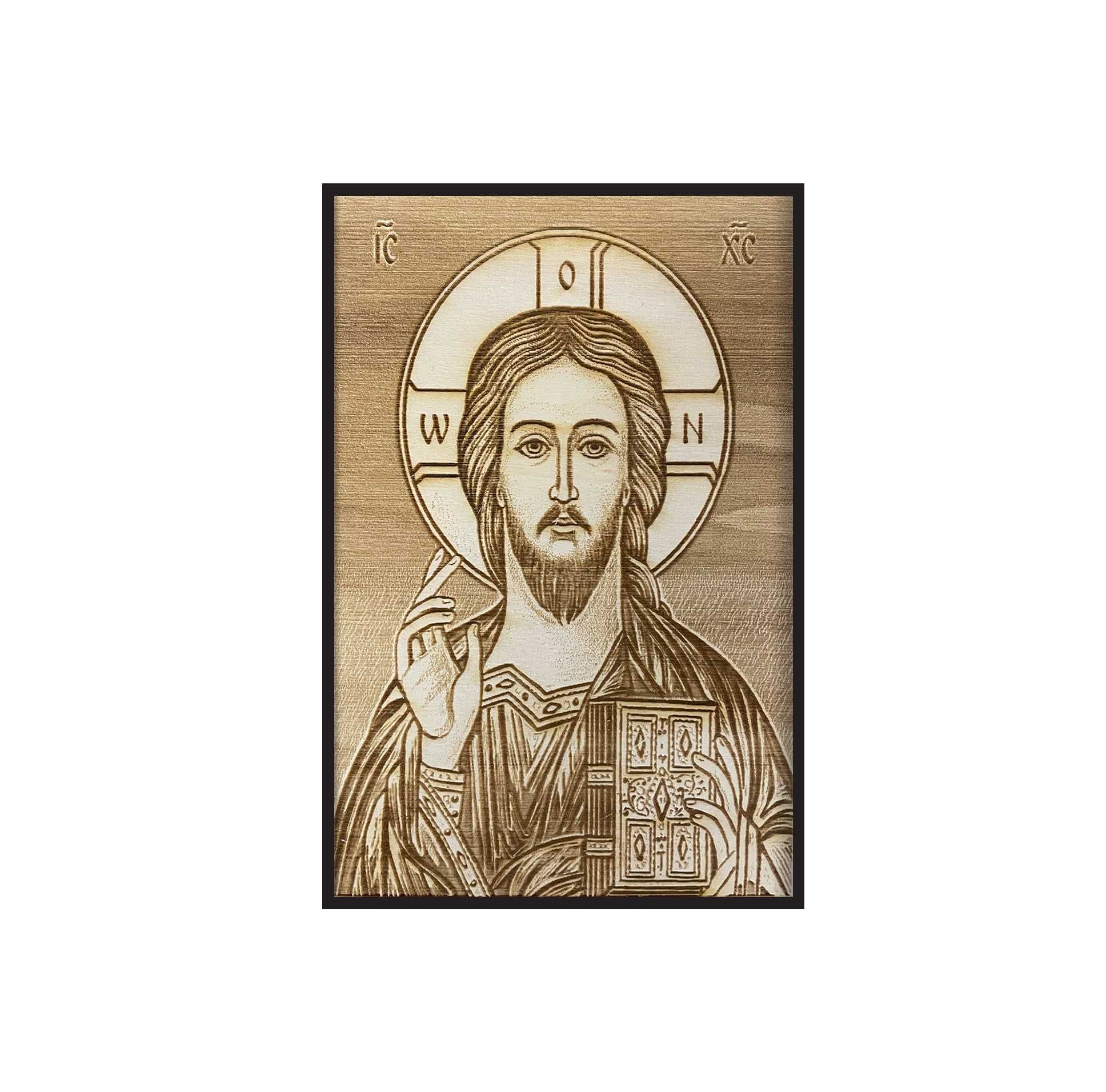 Icoana Pirogravata Mantuitorul Pantocrator - Icoane In Lemn