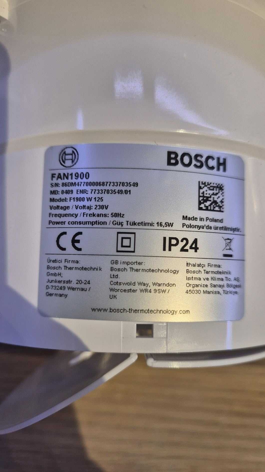 Вентилатор за баня Bosch 1900 W125 диаметър на отвор 125