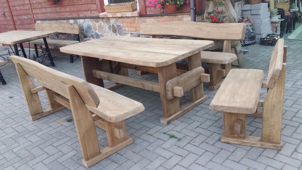 Set masa lemn masiv cu 2 canapele /2 scaune pt terasa/ foisor/ gradina