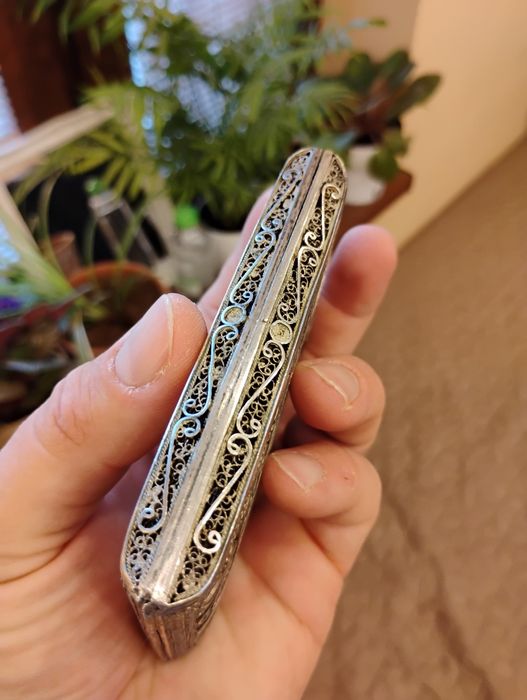 Уникална антикварна сребърна филигран табакера (музеен експонат)