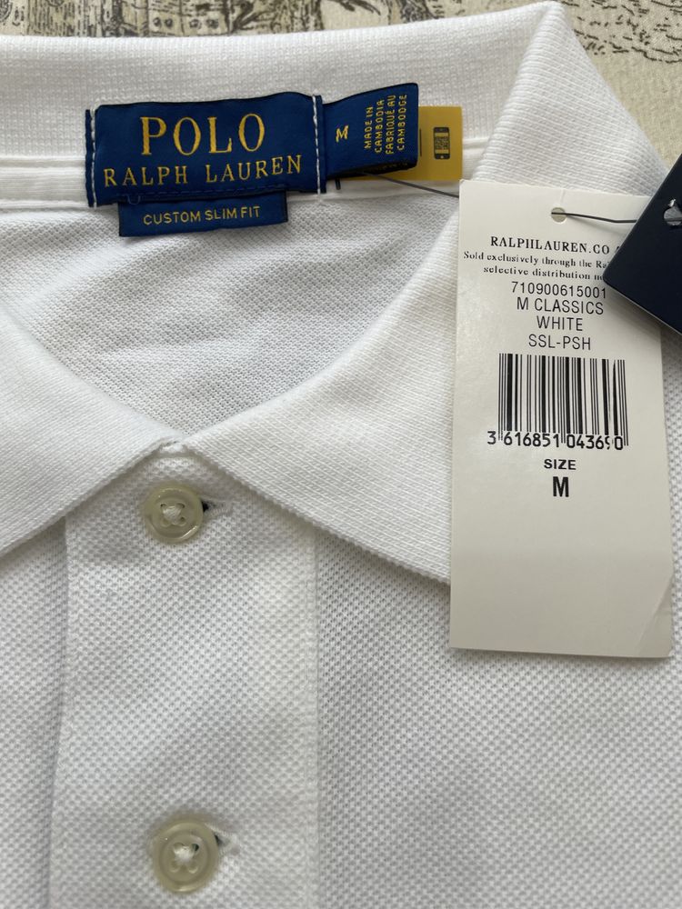 Polo Ralph Lauren тениска с яка S/M бяла