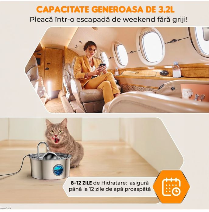 Dispenser apa automat tip fantana pentru pisici si caini
