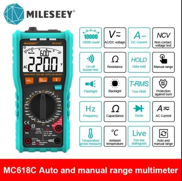 Мультиметр MILESEEY MC618C, True RMS, VFC, 10 000 отсчётов