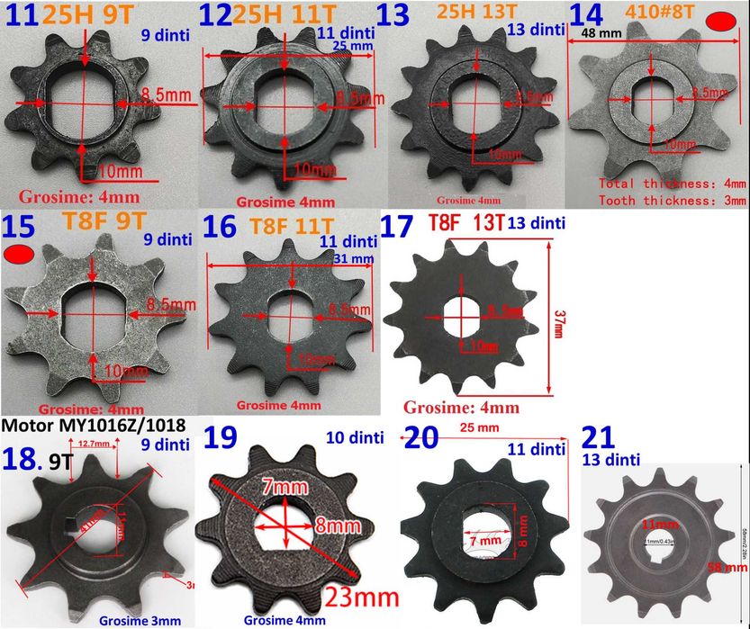 Pinioane 6,7,11,13,14,20,44 dinti pentru motor. Pinion Nou!