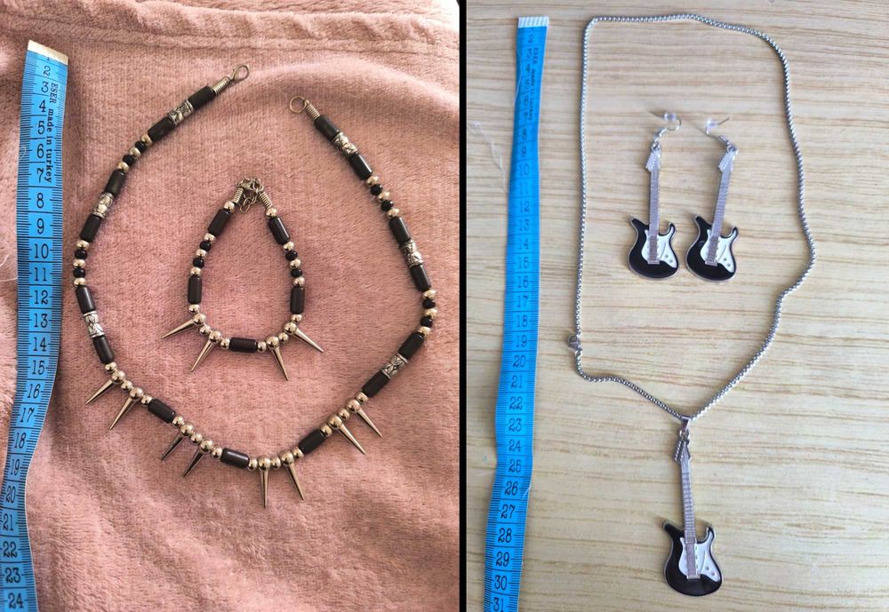 Комплект колие и обеци - с китари и с шипове (по 5 лв.)