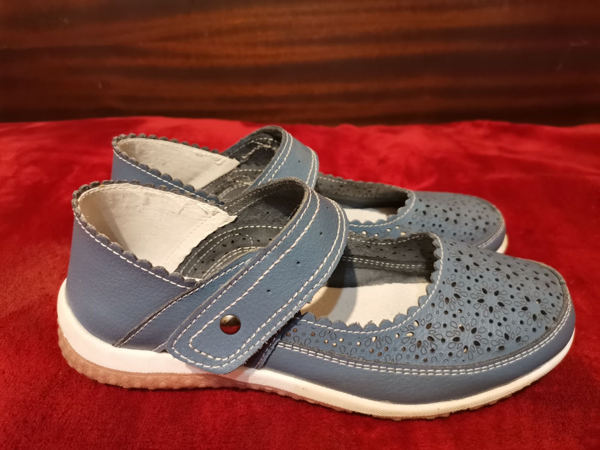 Сини летни обувки естествена кожа