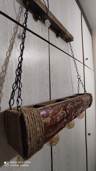 Уникален Дървен полилей с БОРОВА кора, ръчна изработка последна бройка