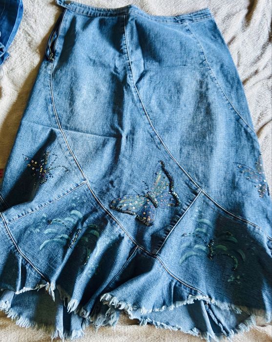 Fusta denim masura L cu model culoare bleumarin