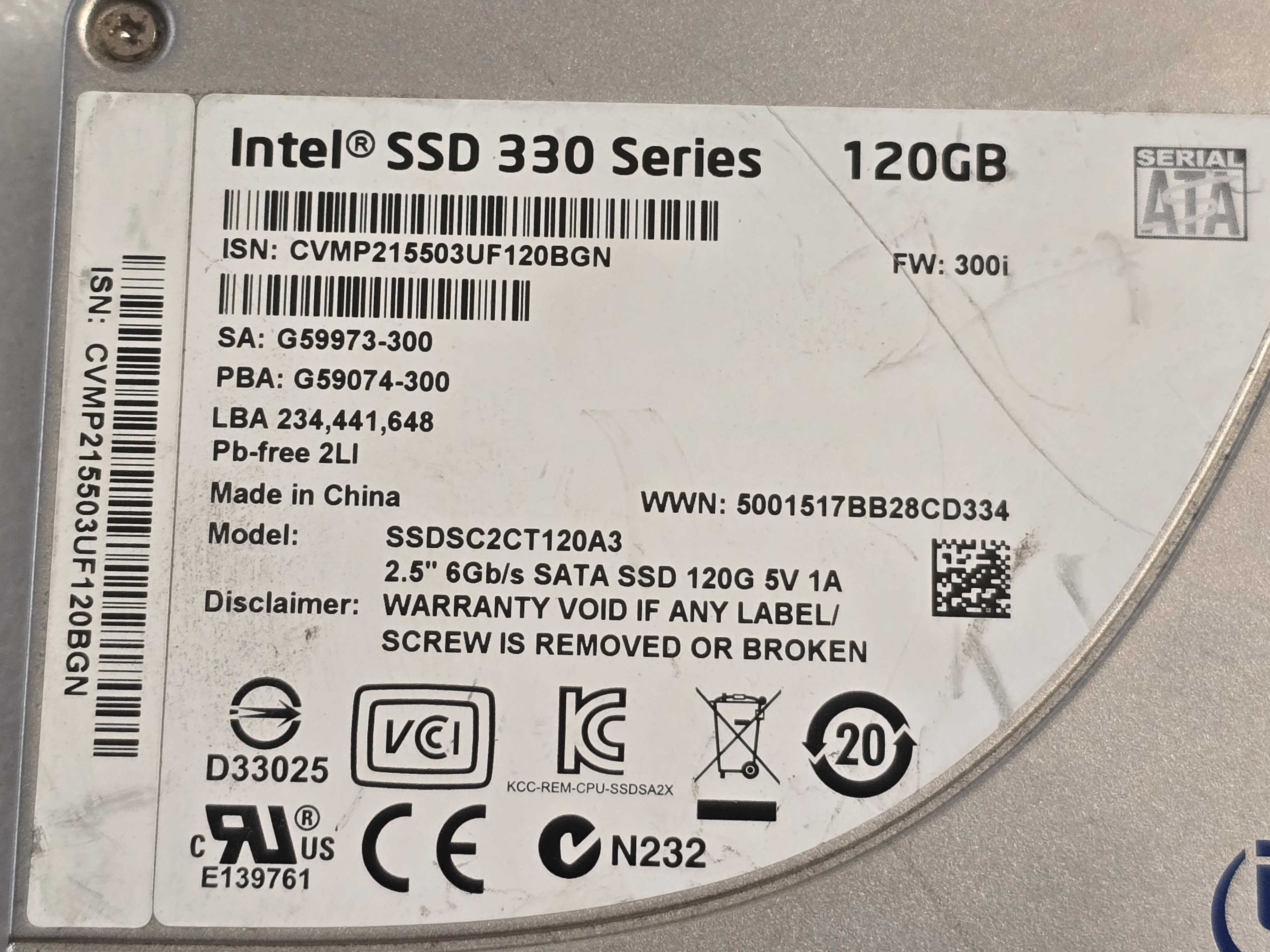 Intel Solid State Drive (SSD) 330 Series, 120GB, SATA 3, 2.5'' - teste