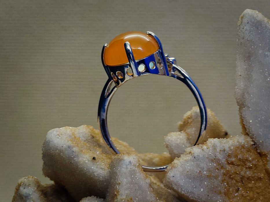 Inel argint rodiat cu calcedonie – duo portocaliu & albastru