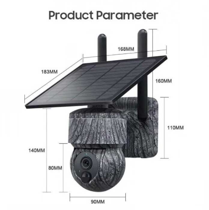 8MP камуфлажна безжична PTZ соларна камера 4G SIM със слънчев панел