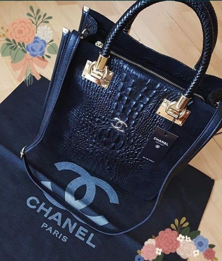 Geanta Chanel piele naturala, model croco,,insertii piele intoarsa,sac