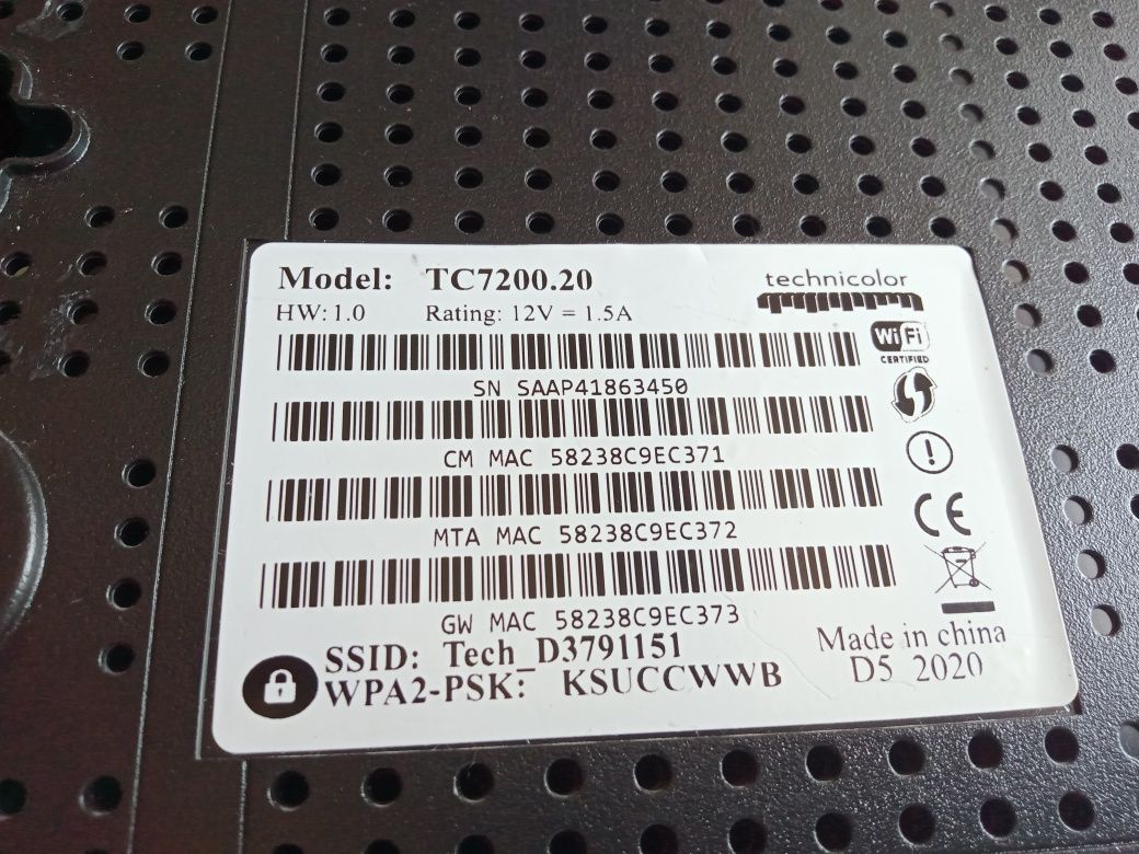 Новый модем,tc7200.20 модель