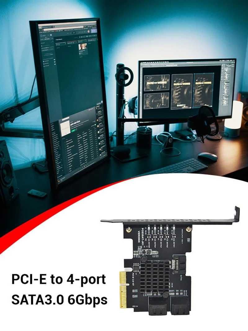 Adaptor PCIe 4X pci expres x4 la 5X SATA 3.0, NAS, minat Chia