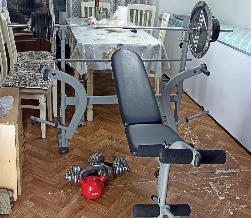 Многофункциональная скамья для жима лежа тренажер штанга гантели гиря