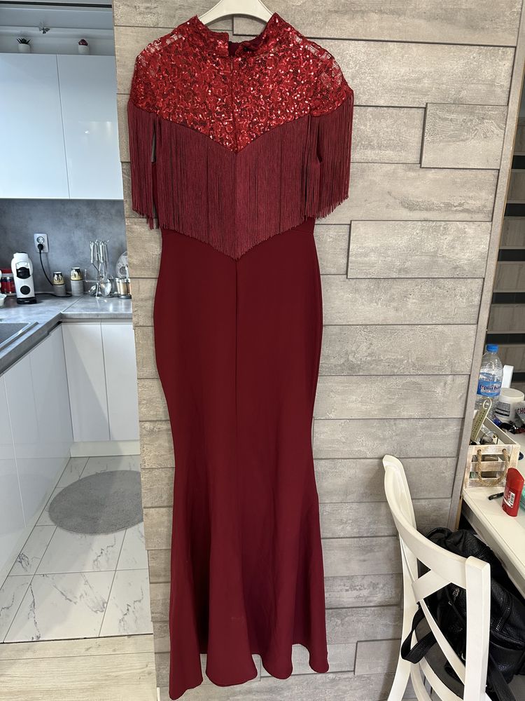 Нова червена дамска дълга рокля