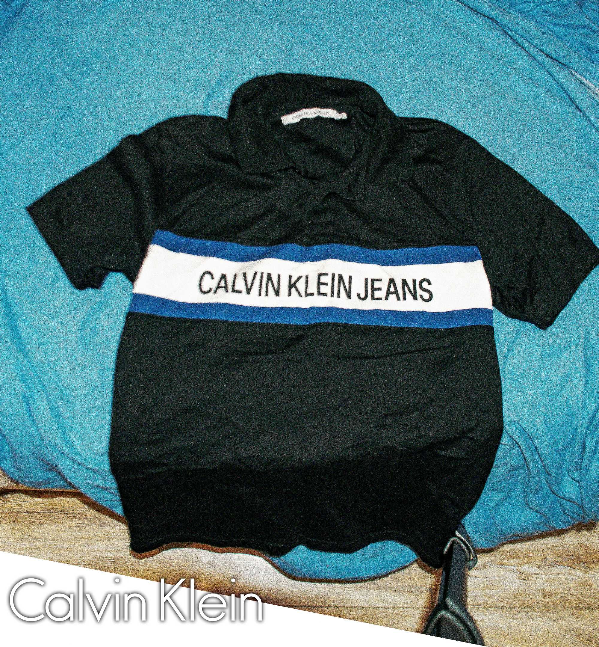 [original]Tricou Polo Calvin Klein Jeans Logo Mijloc, Negru Mărime S