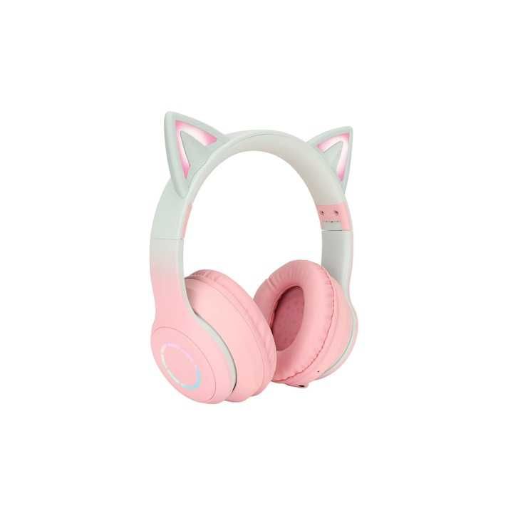 Сгъваеми безжични слушалки с котешки уши, за деца, LED, Bluetooth