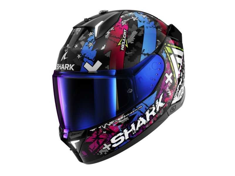 Мото каска SHARK SKWAL i3 Hellcat Black White Blue ,очила,Led светлини