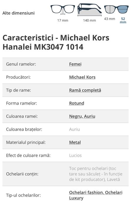 Ramă ochelari vedere Michael Kors