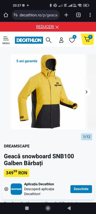 Geacă snowboard Schi Ski marime XS SNB100 Galben Bărbați