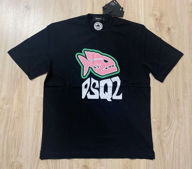 Нова мъжка тениска с етикети в черно Dsquared D2 fish