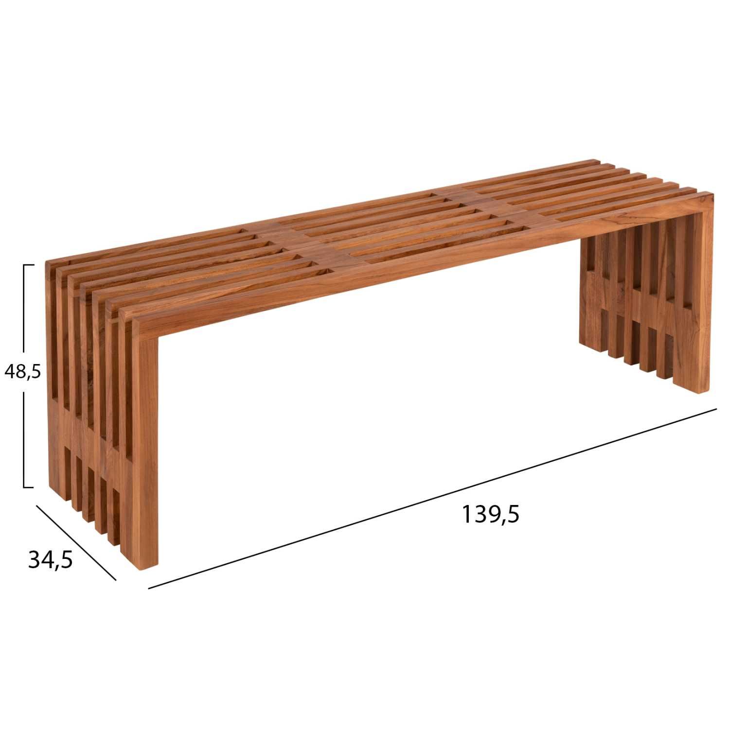 Пейка HM9829, Масив тиково дърво, 139,5x34,5x48,5Hcm