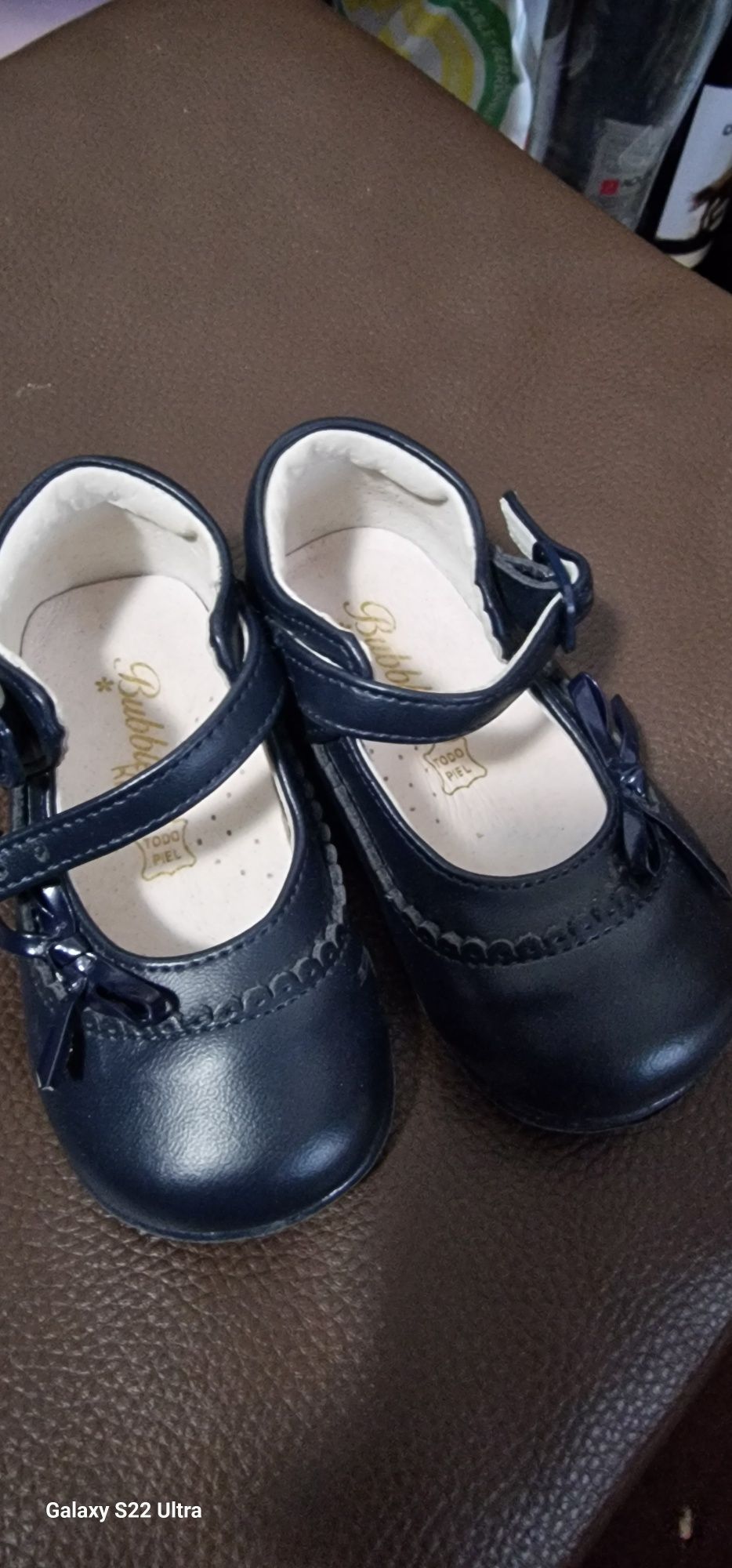 Bubble Pantofiori piele fetițe bleu, marime 22, noi