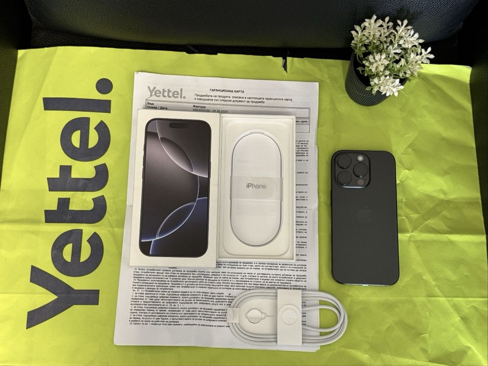 ЧИСТО НОВ 128GB iPhone 16 Pro Yettel Гаранция 3г 2028 Black / Черен
