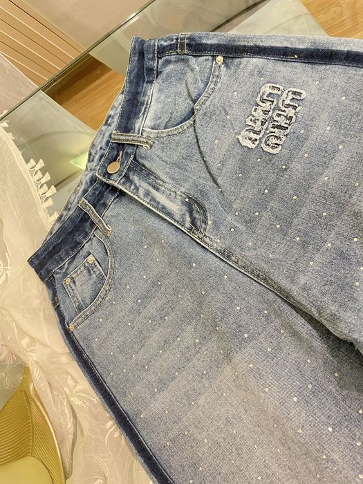 Дънки miu miu с камъни и тъмен кант S