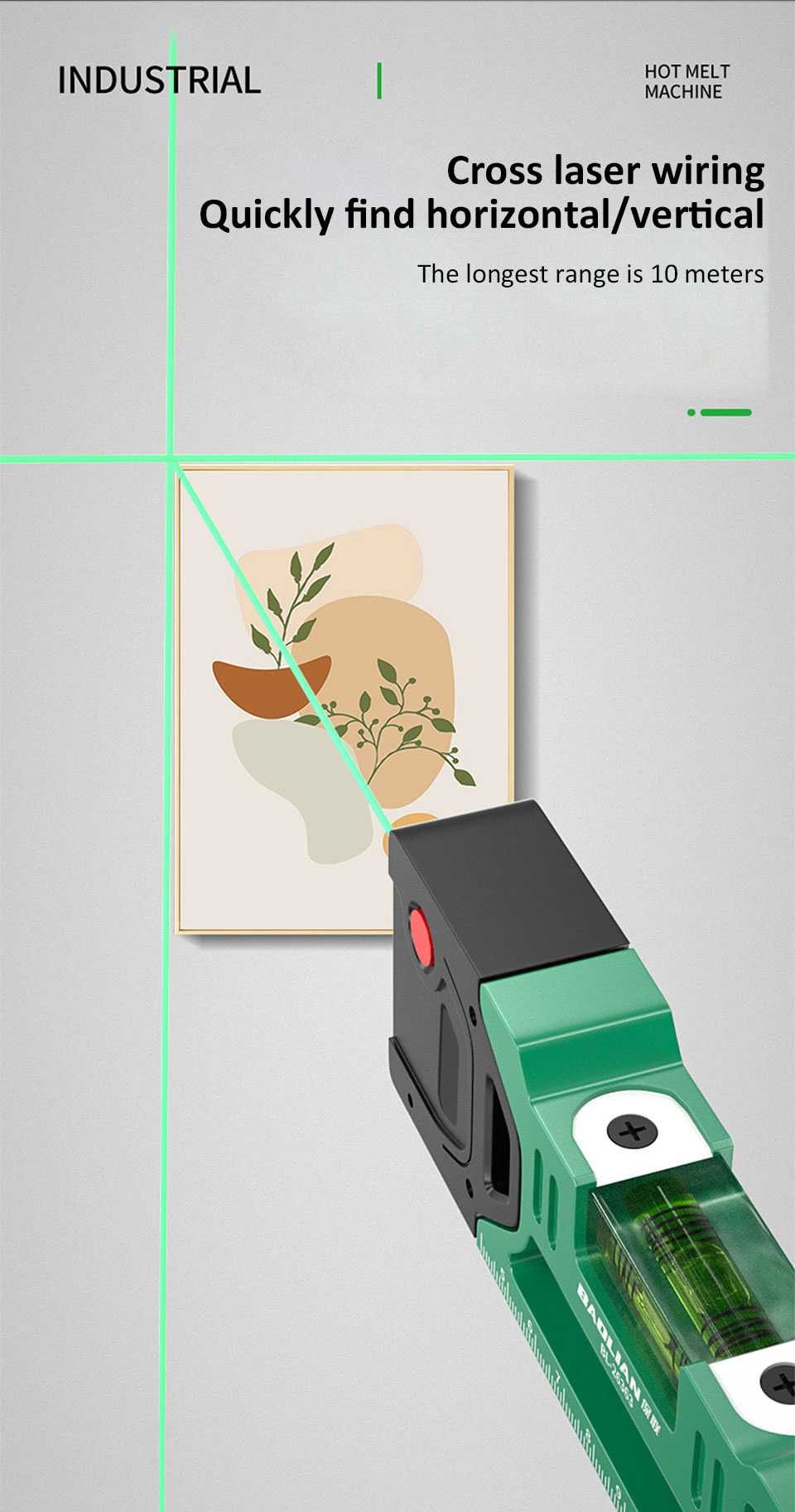 Nivela, boloboc, cumpănă cu laser verde, acumulator