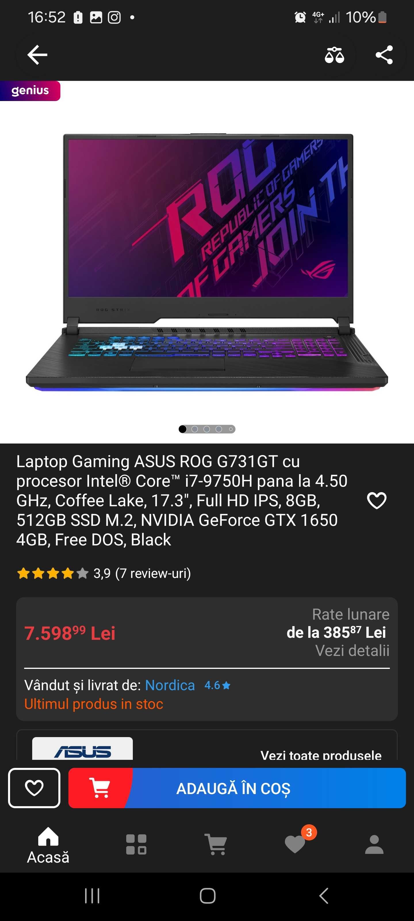 Laptop Asus Rog G731-GT, stare foarte buna, full box