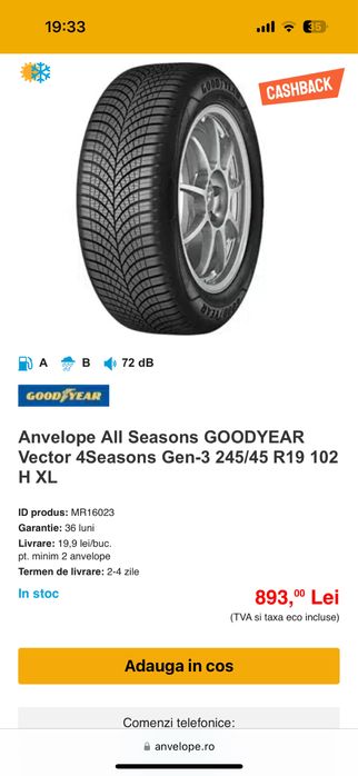 Vand anvelope iarna / m+s cu fulg 245 45 19 GoodYear Vector  ca noi