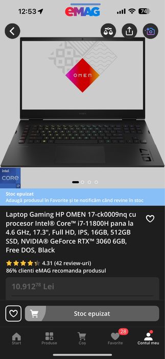 Laptop Gaming HP Omen 17-ck0009nq + Rucsac Gaming Omen