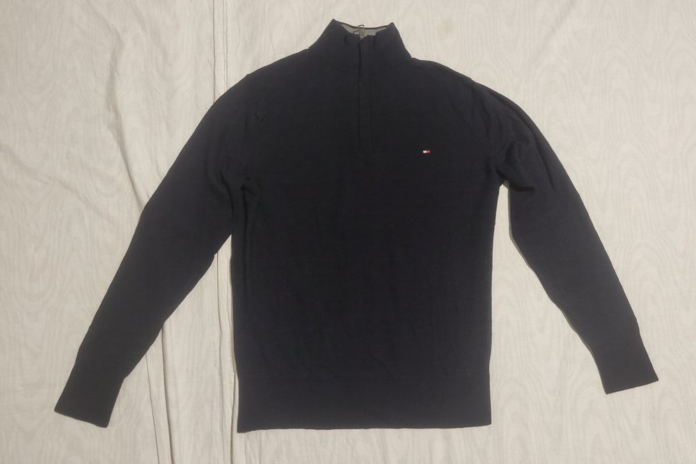 Pulover Tommy Hilfiger Lâna mărime L cu fermoar scurt cardigan plover