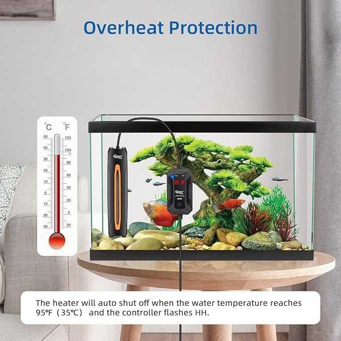 hygger 100W кварцов нагревател за аквариум с LED дигитален дисплей