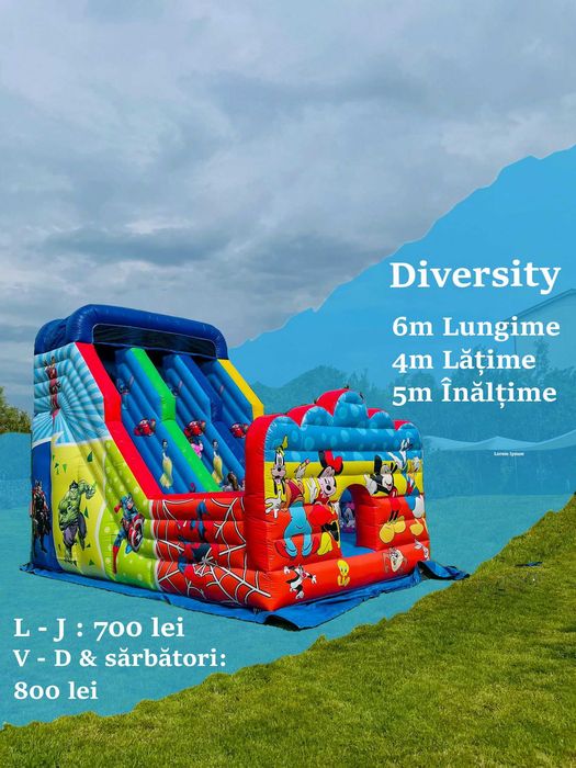 Tobogane gonflabile ° Animatori ° Vată pe băț°  Trambulină ° Magician