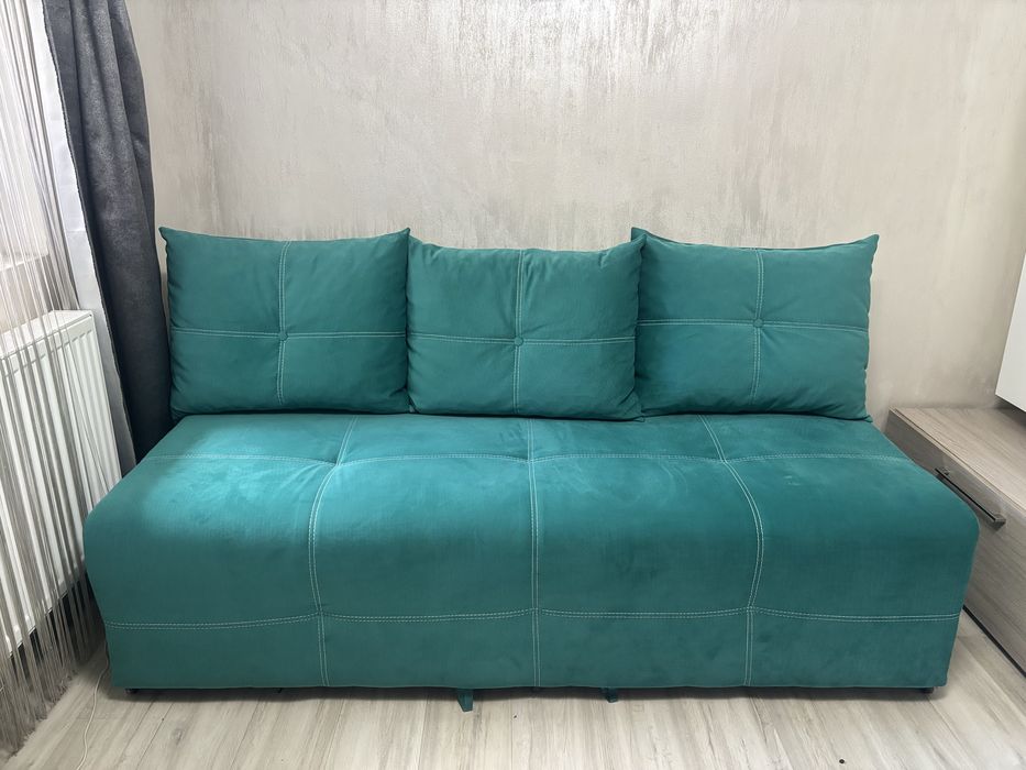 Canapea extensibila, cu lada de depozitare, turcoaz, noua