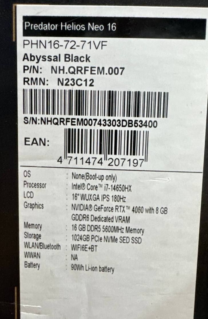 Acer Predator Helios Neo 16