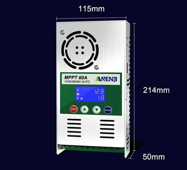 Controler solar Anenji 60A sisteme fotovoltaice 12V 24V 36V 48V