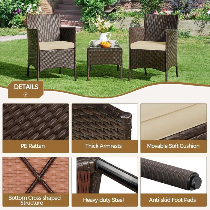 Set mobilier de grădină 3 piese din ratan sintetic |S 615116 BrownKhak