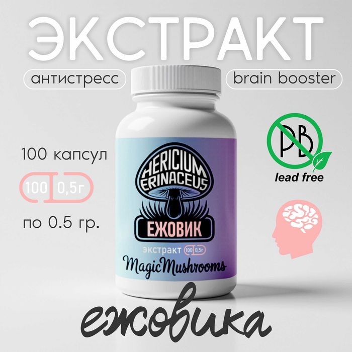 Экстракт гриба Ежовик Гребенчатый Lion's Mane, капсулы 100 шт [3 мес]