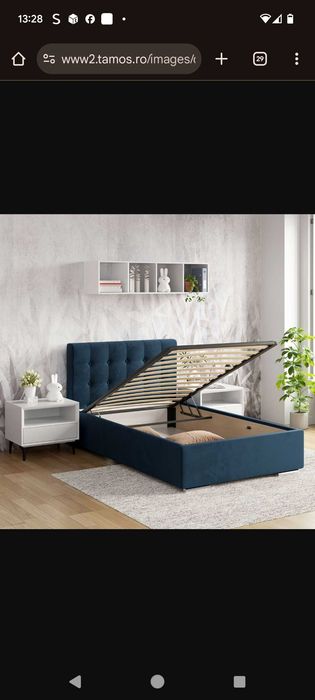 Pat tapitat 90x200,,somiera,catifea albastra