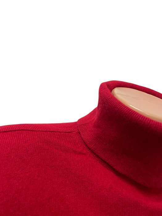 Дамски пуловер размер S КАШМИР и КОПРИНА поло яка червен къс ръкав