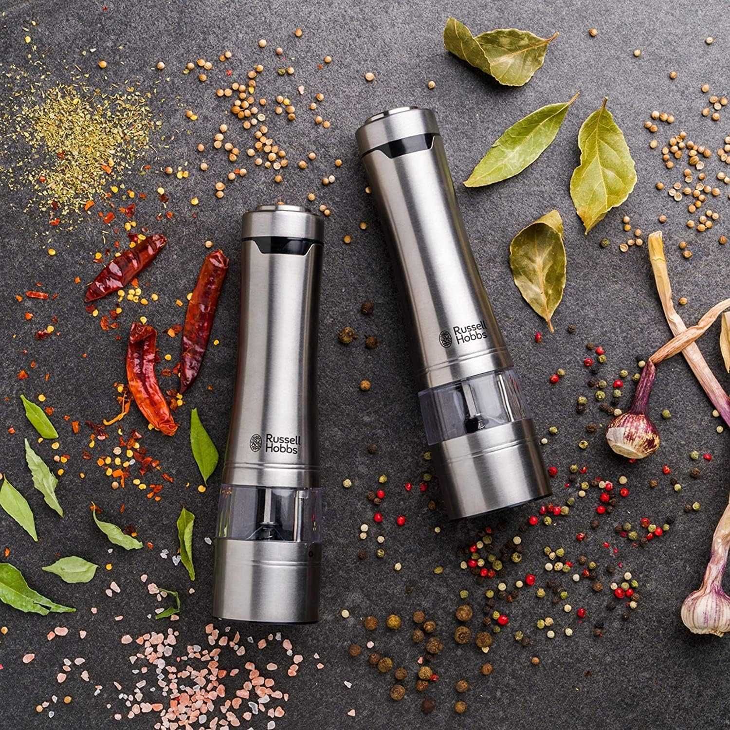 Комплект електрическа мелничка за сол и черен пипер Russell Hobbs, LED