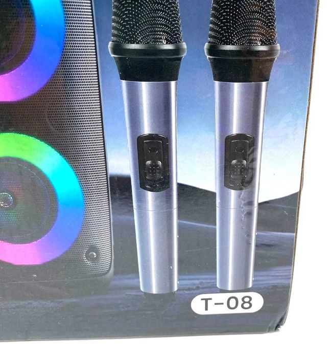 Караоке тонколона с два безжични микрофона и LED светлини! ЧИСТО НОВА
