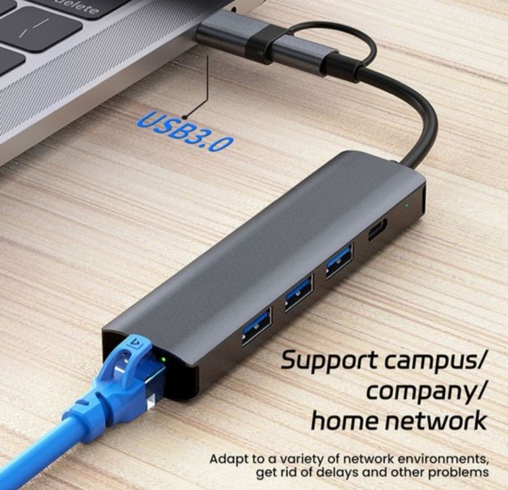 Adaptor/Hub 5 in 1, USB-C/USB, Port Internet 1000 Mbps